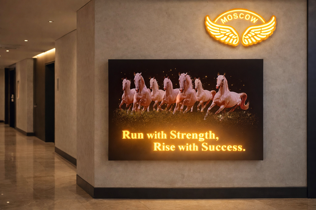 7 Running Horses LED Wall Frame 12x18 Inch Acrylic Premium Print with Warm Light