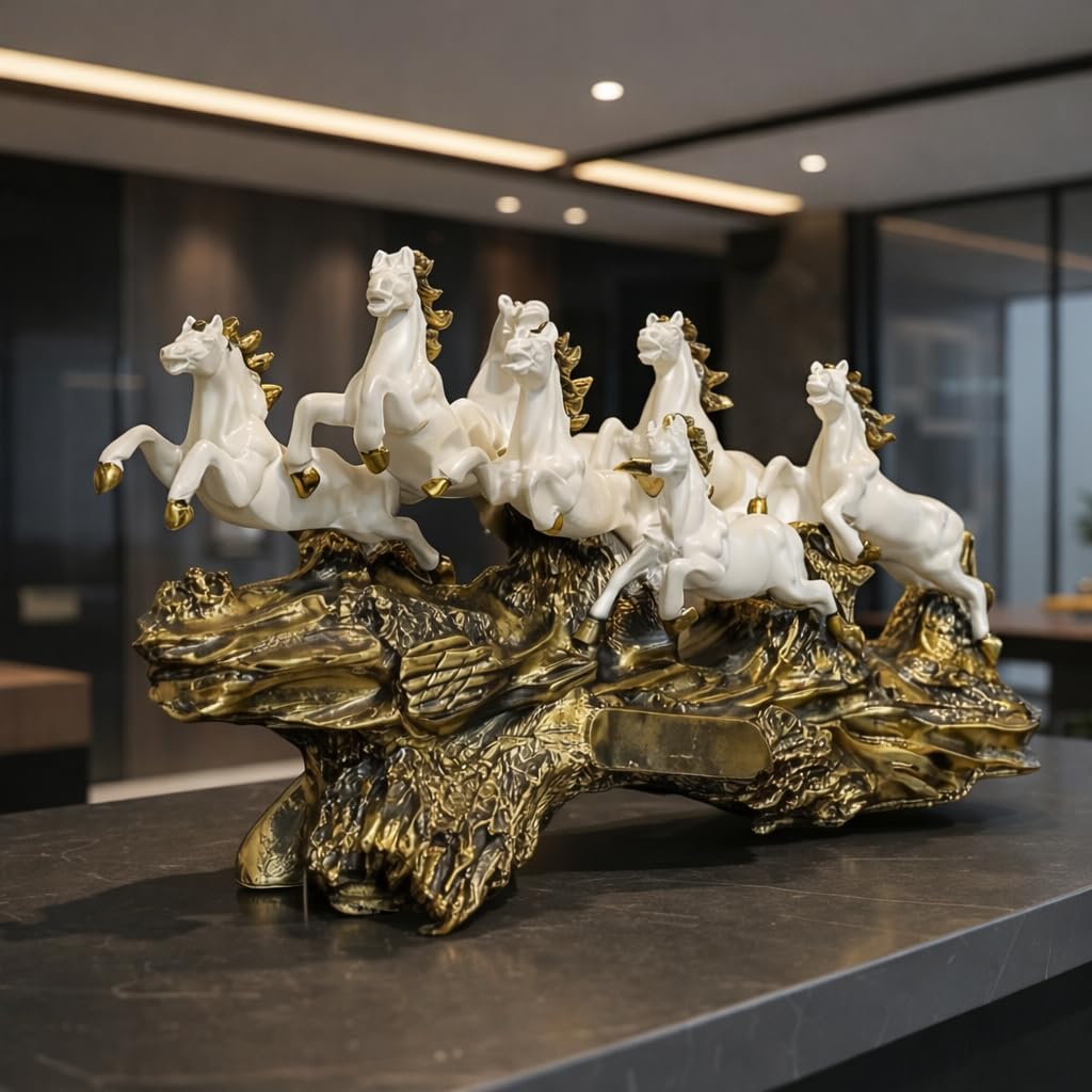7 Running Horses Showpiece | Luxury Polyresin Horse Sculpture