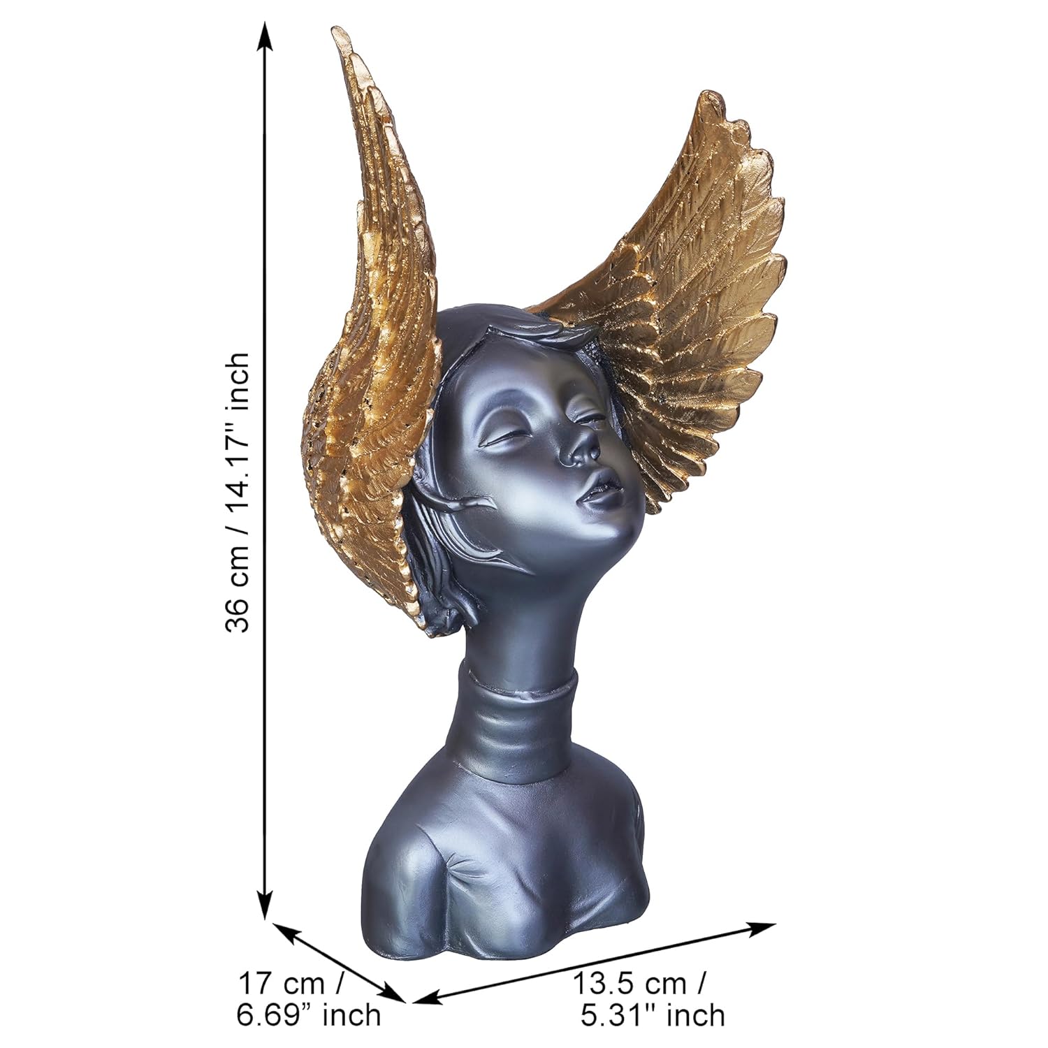 Grey Golden Resin Fairy Lady Statue