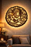 Lord Krishna LED Wall Art 18x18 Inch | MDF Wooden Acrylic Wall Decor with Warm LED Light