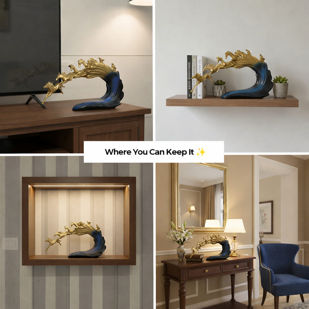 7 Running Horse Statue – Polyresin Luxury Decor | Vastu Feng Shui Positive Energy Sculpture