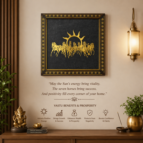 7 Running Horses Gold Foil Wall Frame 8x8 Inch