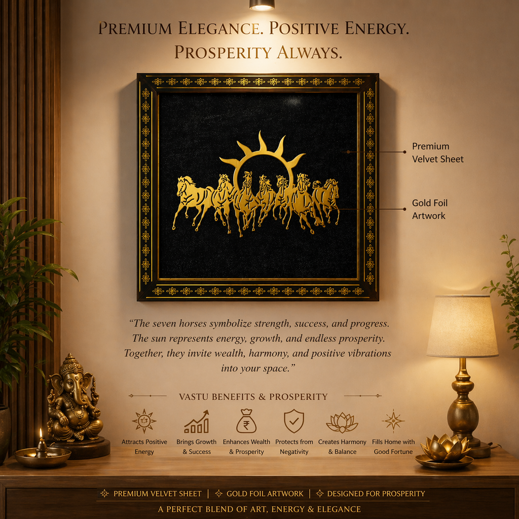 7 Running Horses Gold Foil Wall Frame 8x8 Inch