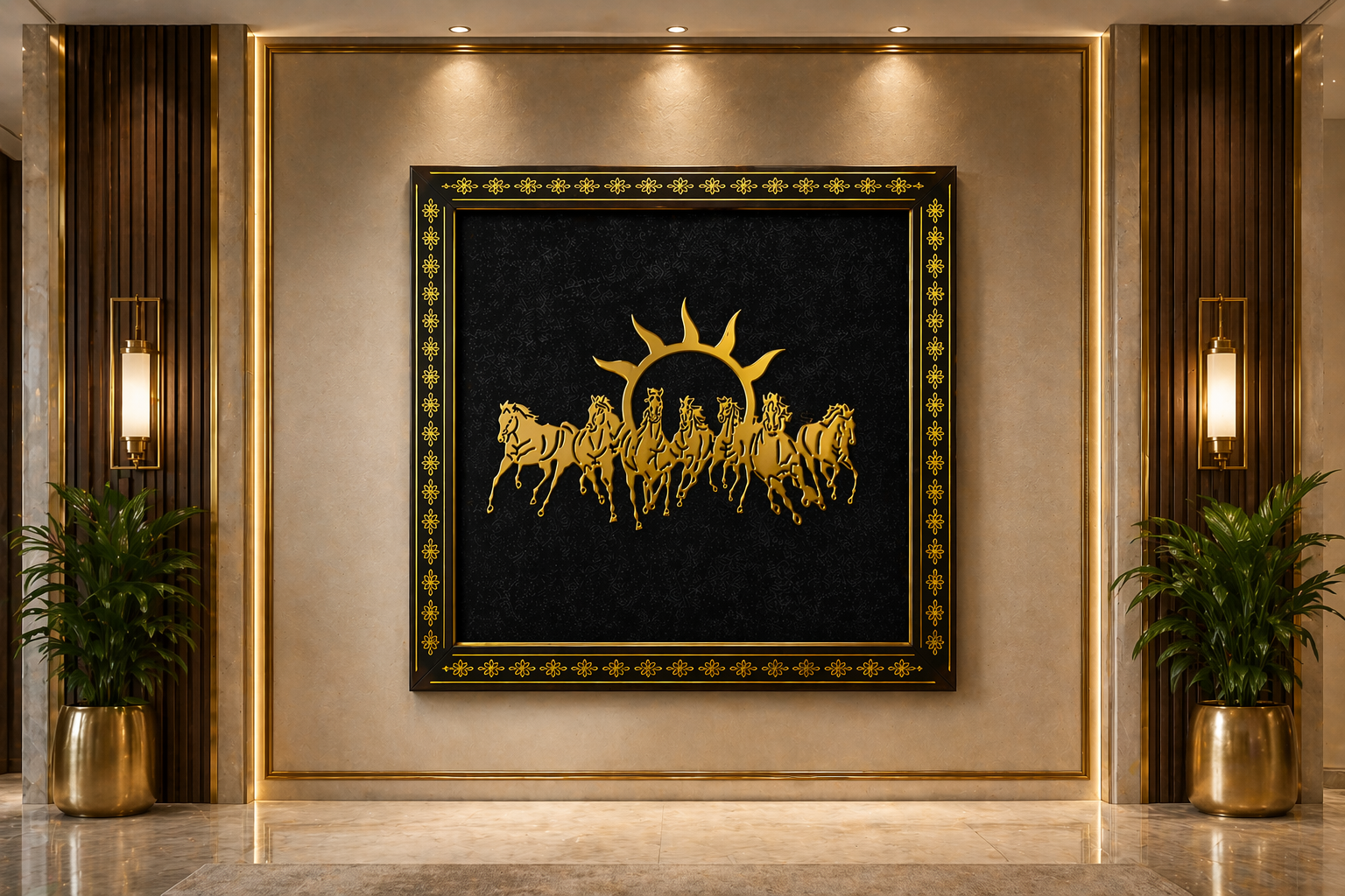 7 Running Horses Gold Foil Wall Frame 8x8 Inch