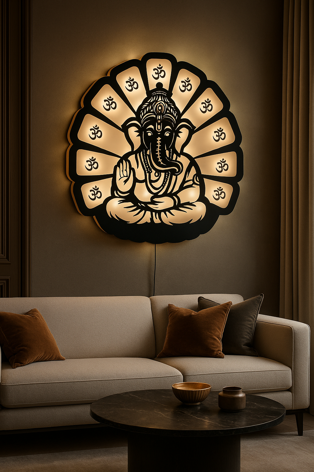 Lord Ganesha LED Wall Light 18x18 Inch | Om Design Backlit Wall Decor