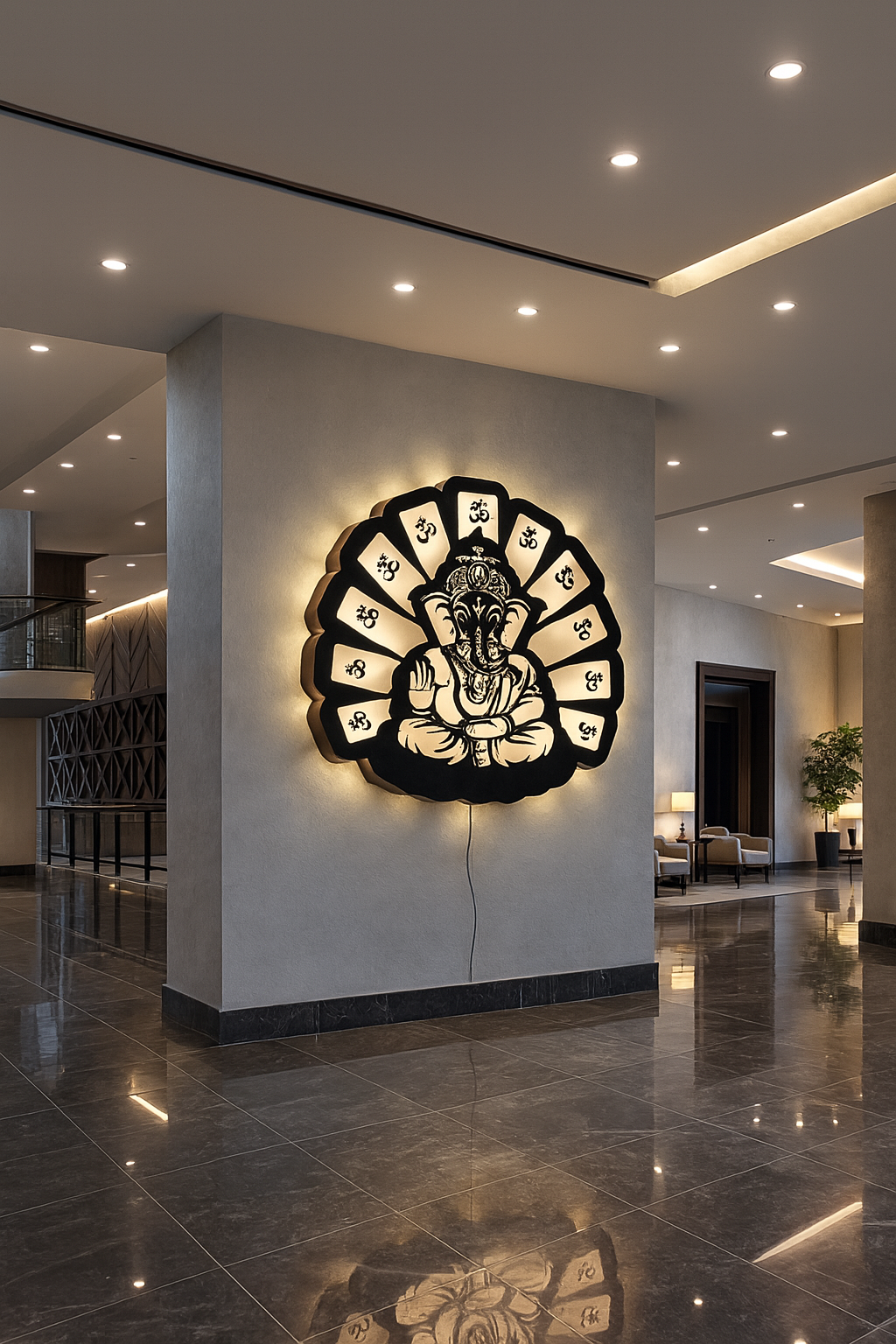 Lord Ganesha LED Wall Light 18x18 Inch | Om Design Backlit Wall Decor