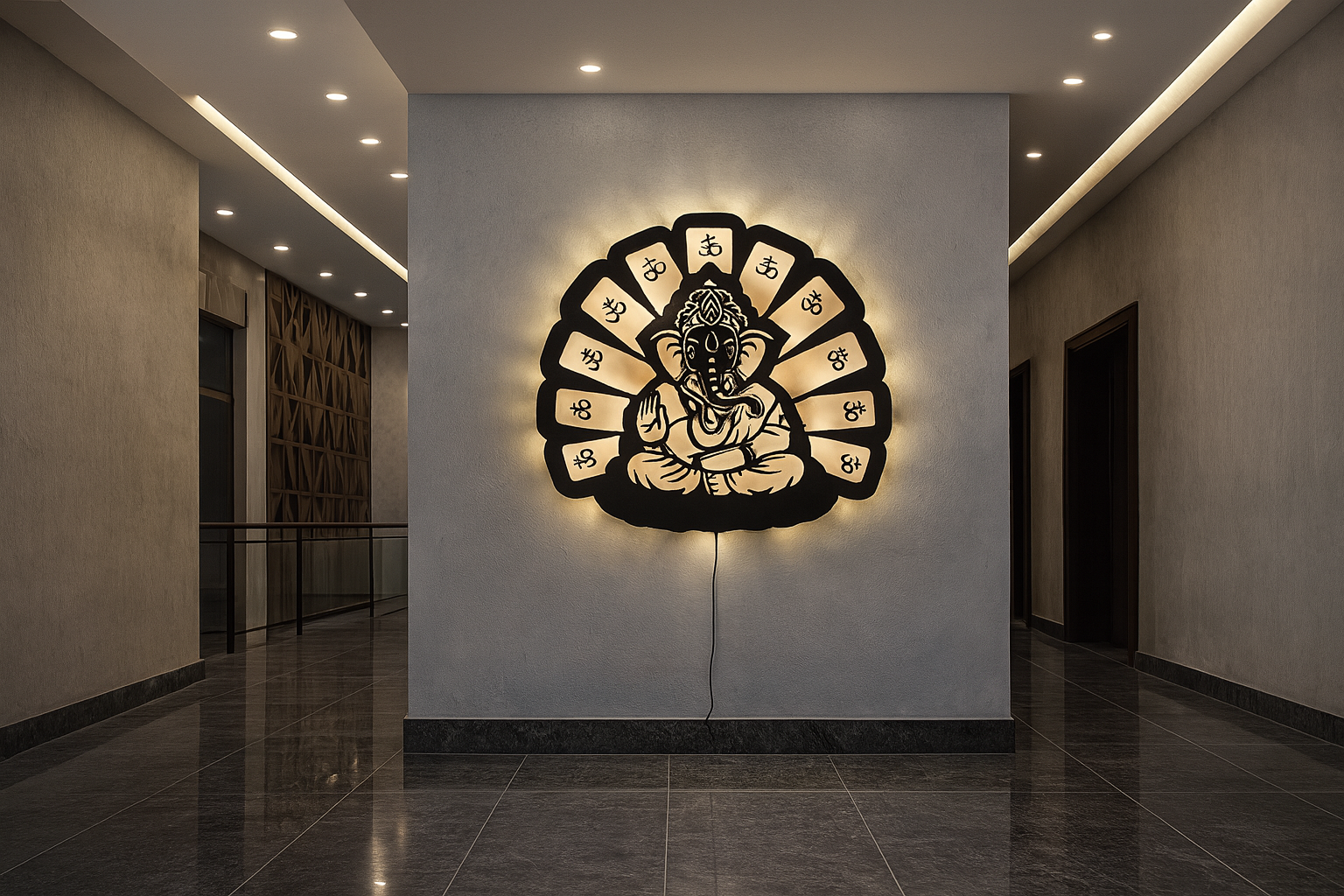 Lord Ganesha LED Wall Light 18x18 Inch | Om Design Backlit Wall Decor