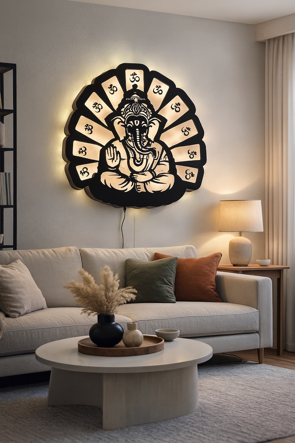 Lord Ganesha LED Wall Light 18x18 Inch | Om Design Backlit Wall Decor