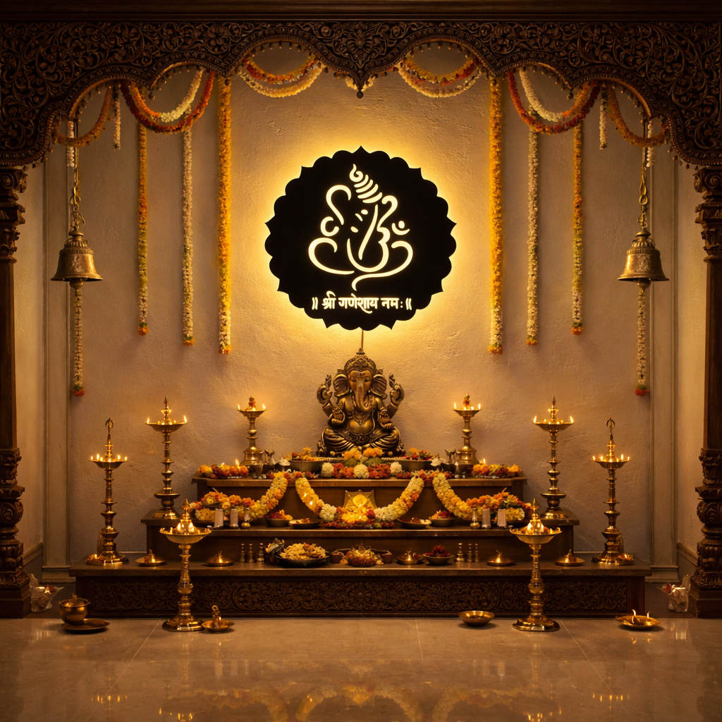 Shree Ganesh Wooden Acrylic LED Wall Light