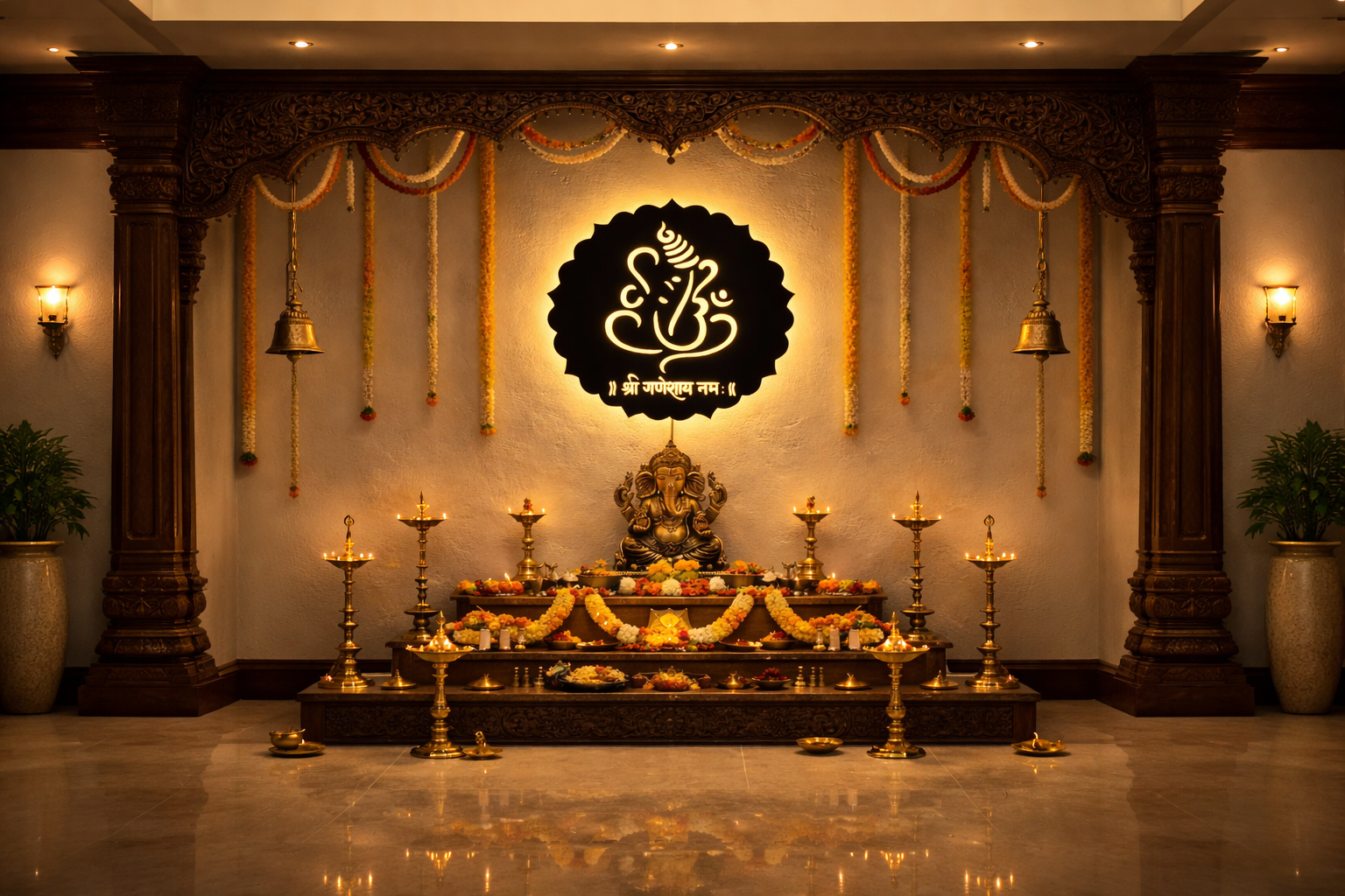 Shree Ganesh Wooden Acrylic LED Wall Light
