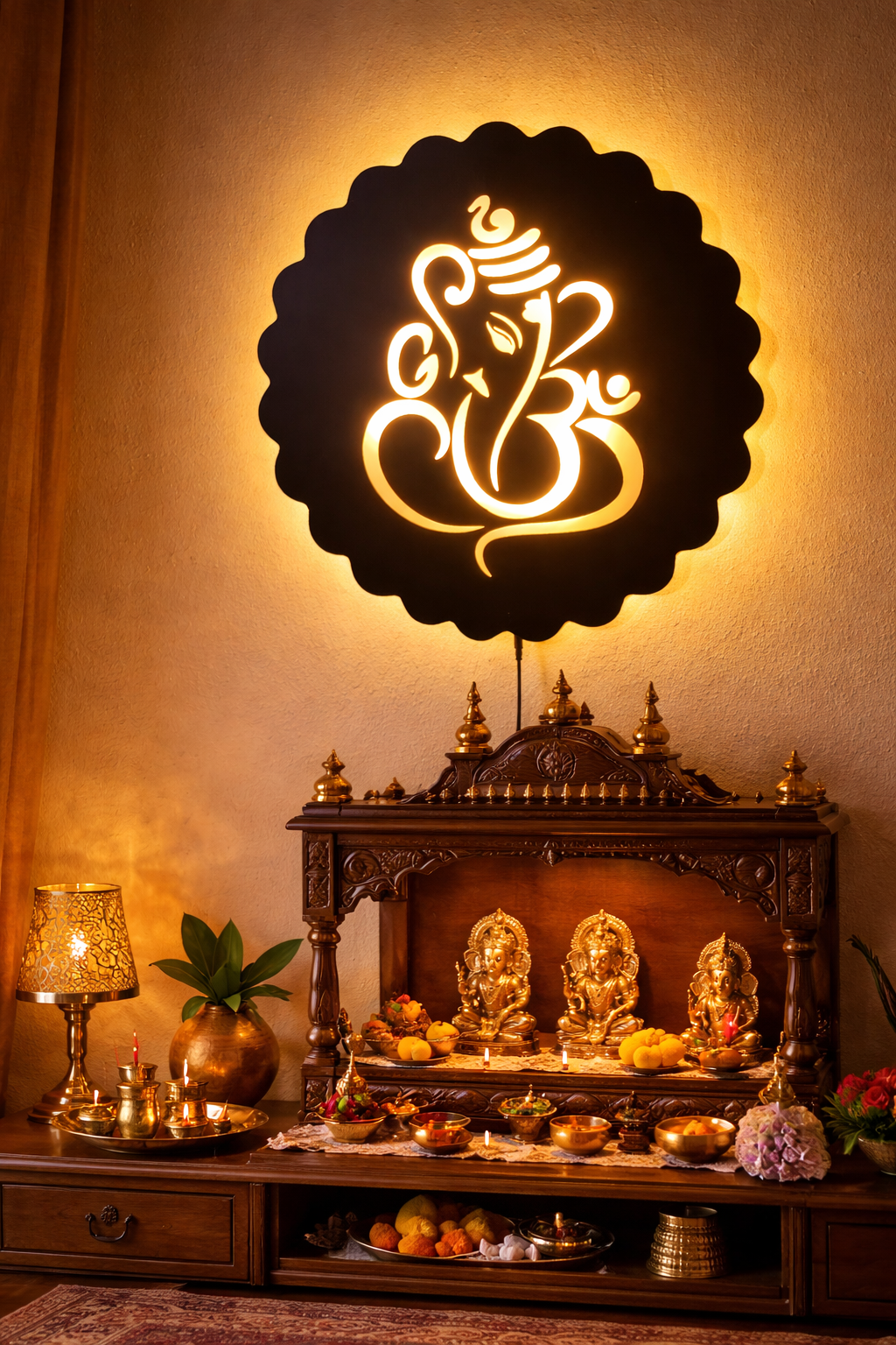 Modern Ganesh Wooden Acrylic LED Wall Light | Warm White Backlit