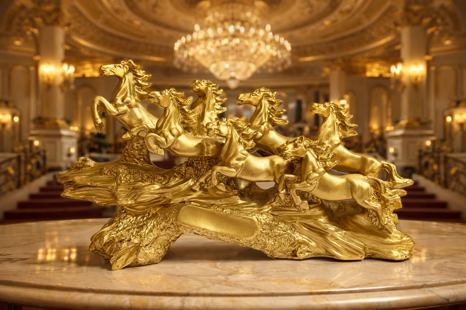 7 Running Horse Golden Statue | Premium Matte & Glossy Finish Decor | 19 Inch Luxury Showpiece | Vastu Feng Shui Horse Figurine for Home & Office