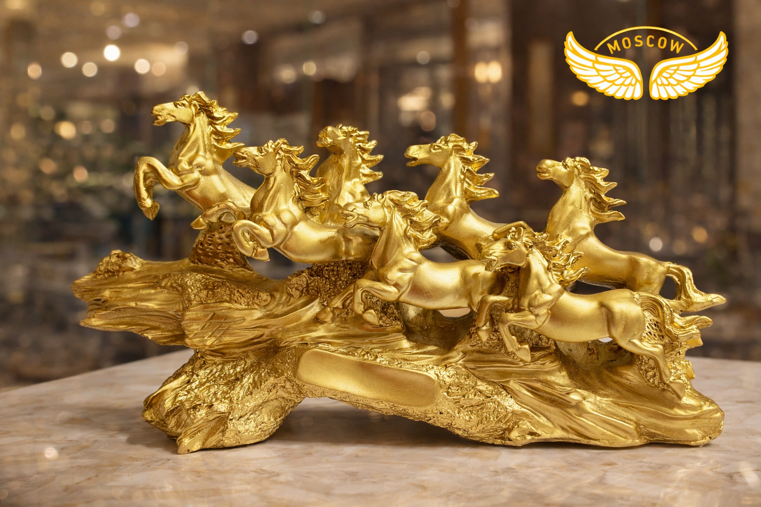 7 Running Horse Golden Statue | Premium Matte & Glossy Finish Decor | 19 Inch Luxury Showpiece | Vastu Feng Shui Horse Figurine for Home & Office
