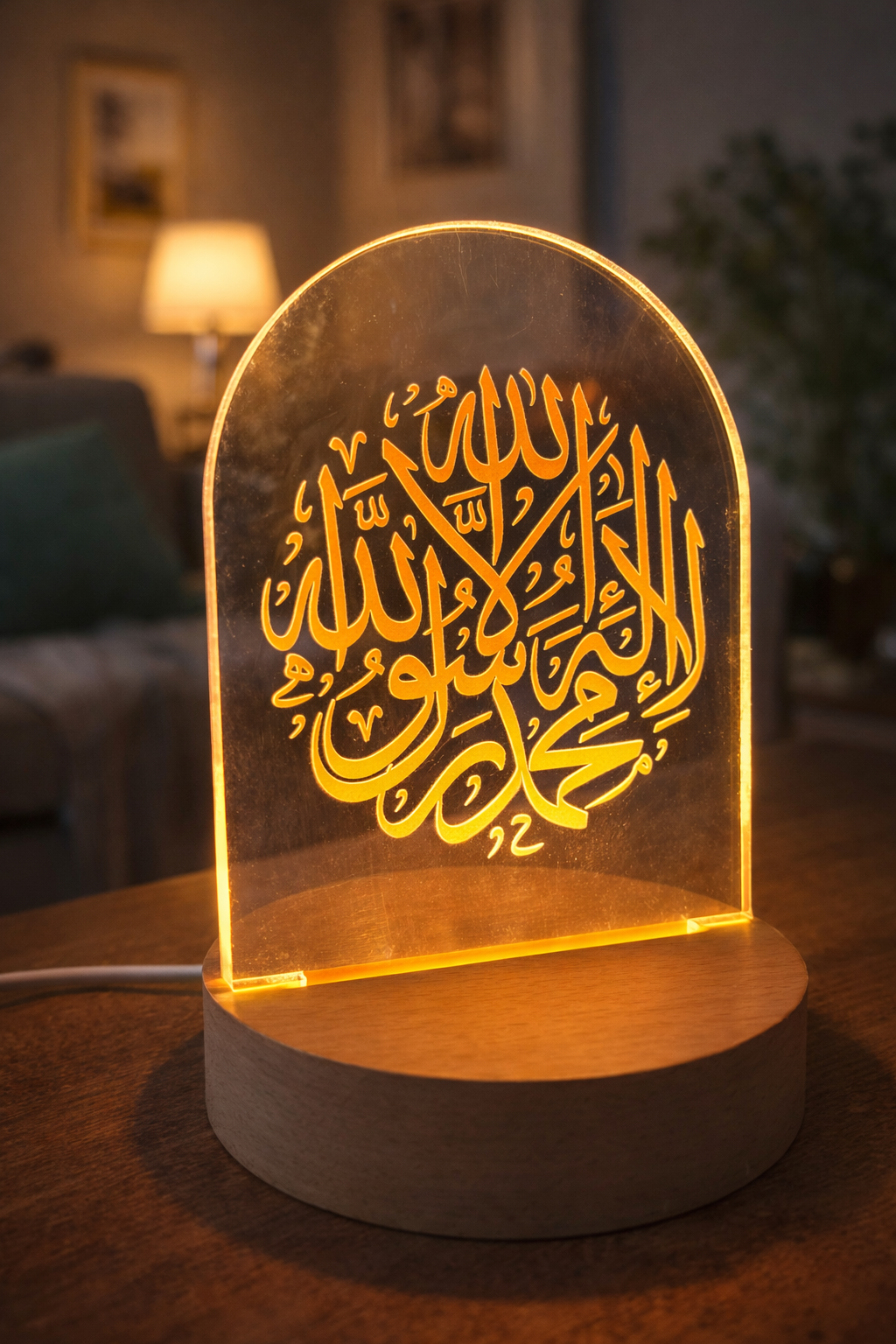 Mini Islamic UV Printed Acrylic LED Lamp | 3 Inch Round/Oval Warm White Night Light