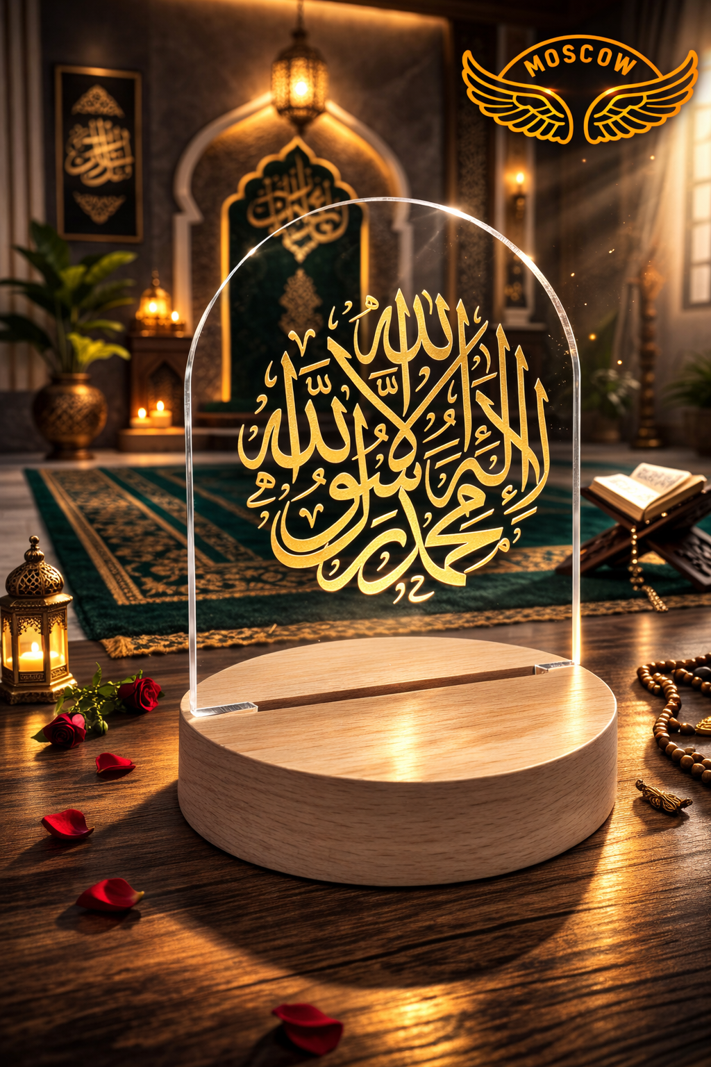 Mini Islamic UV Printed Acrylic LED Lamp | 3 Inch Round/Oval Warm White Night Light
