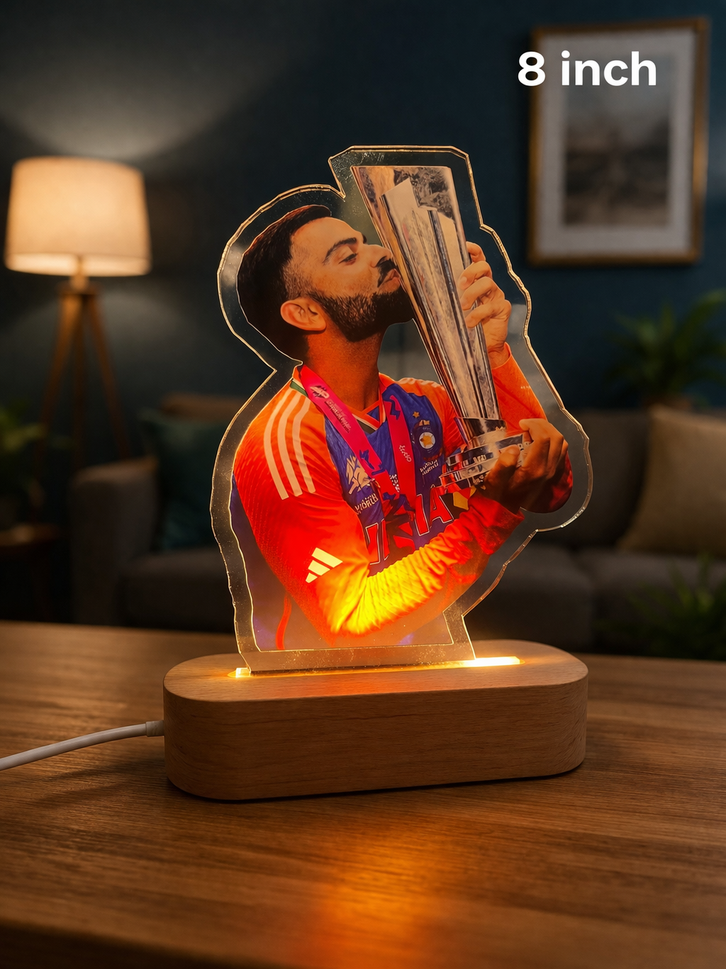 8 Inch Acrylic LED Lamp with Wooden Base | 6mm Premium Acrylic Night Light
