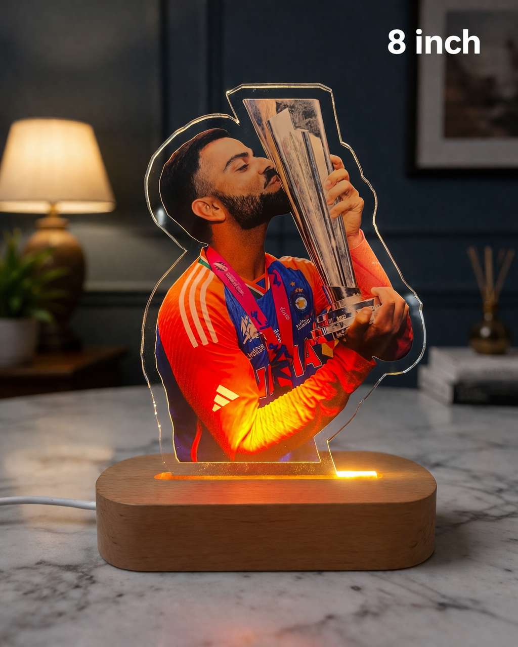 8 Inch Acrylic LED Lamp with Wooden Base | 6mm Premium Acrylic Night Light
