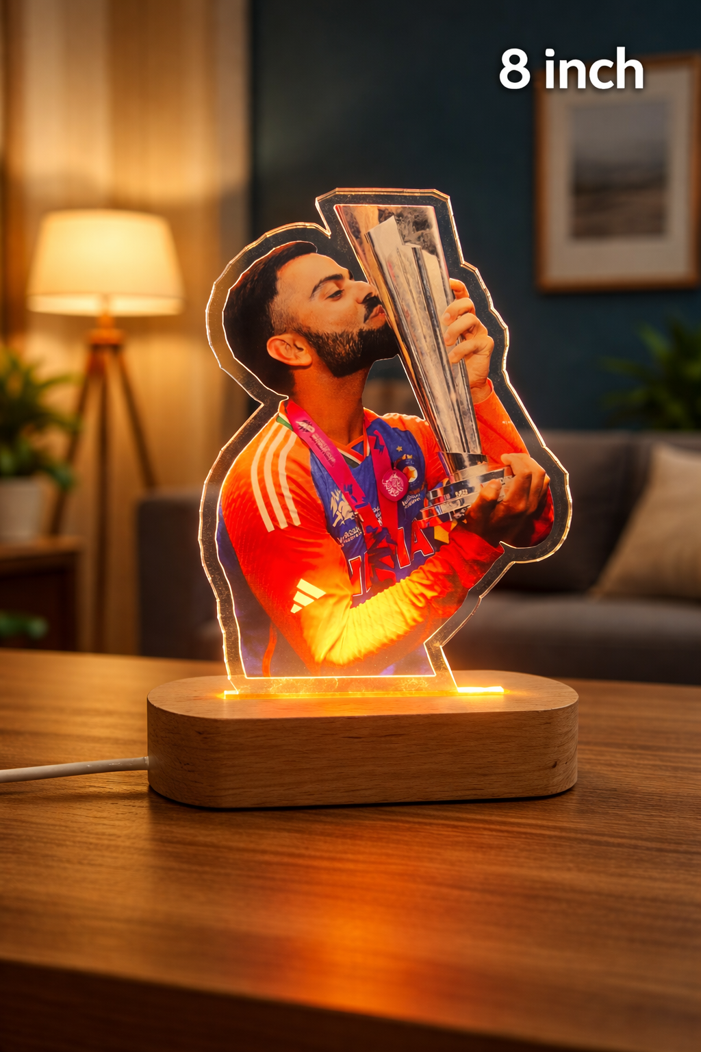 8 Inch Acrylic LED Lamp with Wooden Base | 6mm Premium Acrylic Night Light