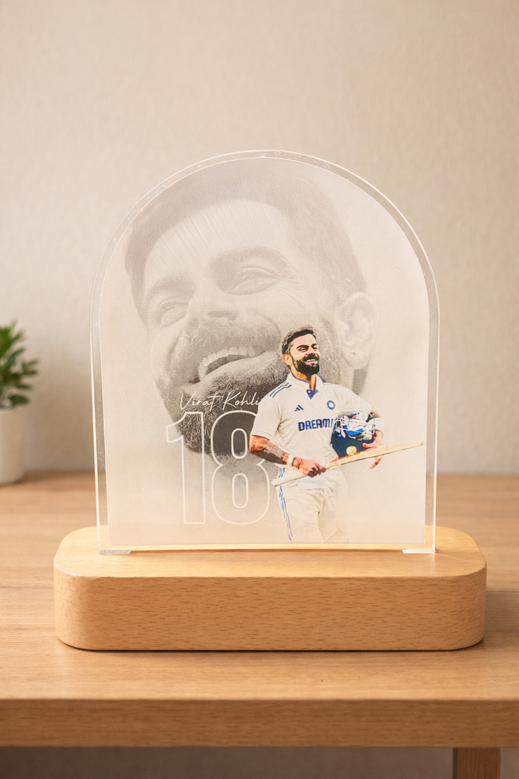 8 Inch Virat Kohli LED Acrylic Lamp | Cricket Fan Night Light