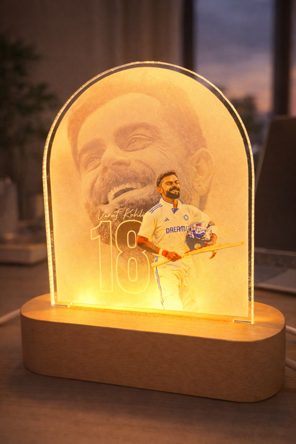 8 Inch Virat Kohli LED Acrylic Lamp | Cricket Fan Night Light