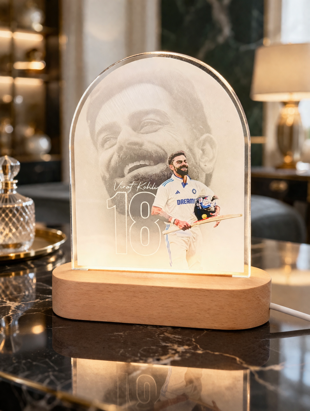 8 Inch Virat Kohli LED Acrylic Lamp | Cricket Fan Night Light