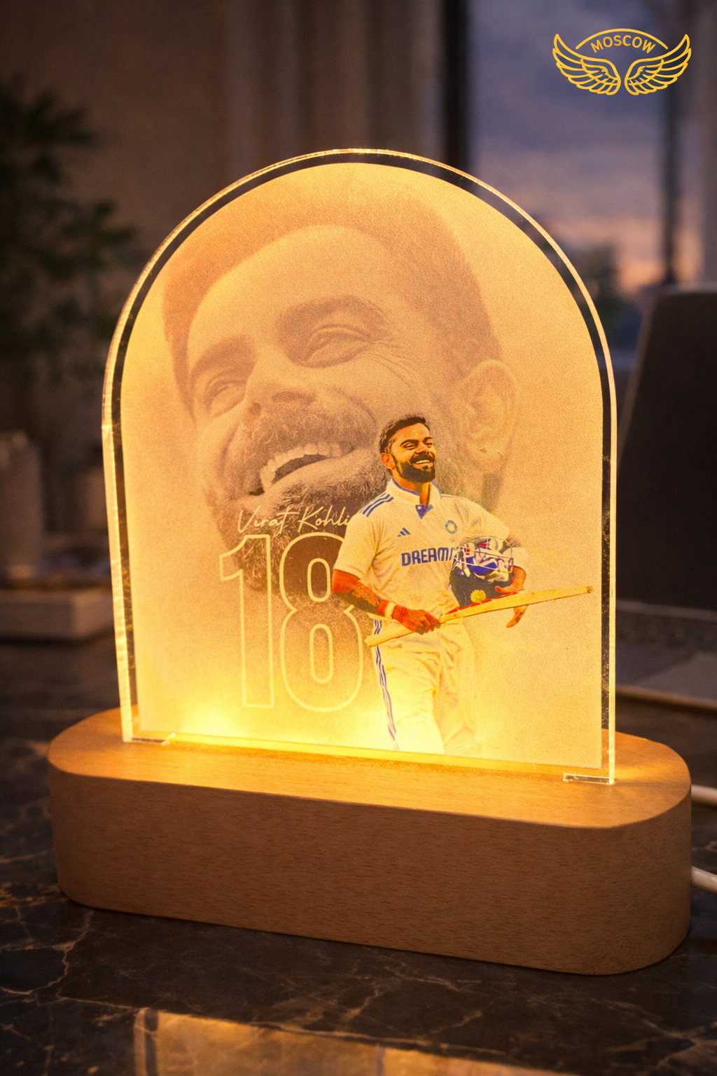 8 Inch Virat Kohli LED Acrylic Lamp | Cricket Fan Night Light