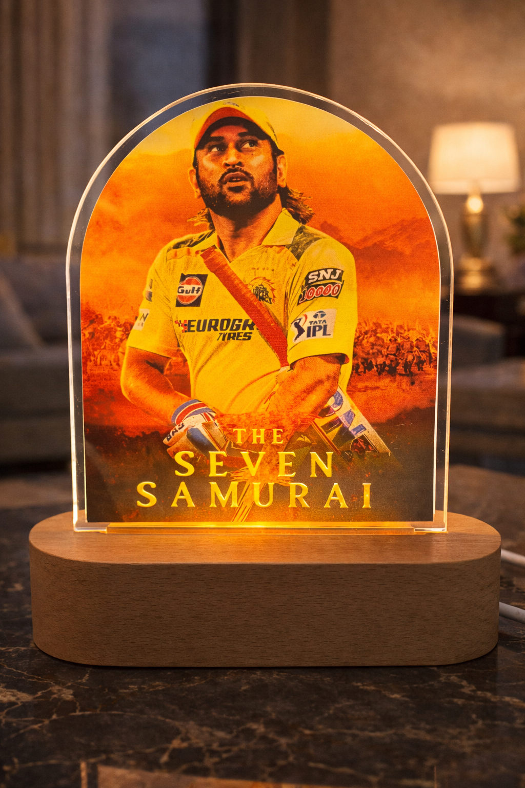 MS Dhoni Acrylic LED Lamp 8 Inch | Seven Samurai Design