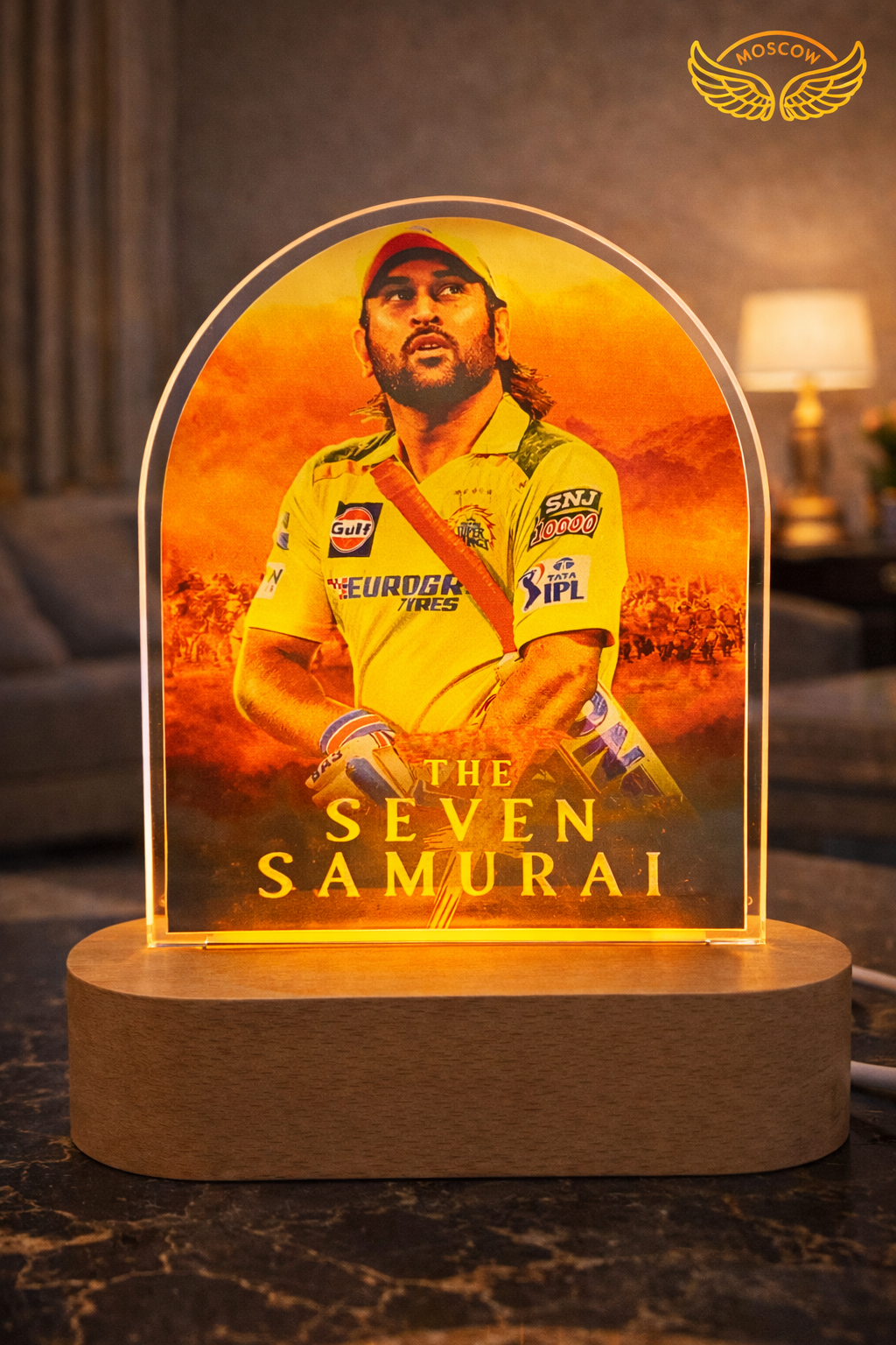 MS Dhoni Acrylic LED Lamp 8 Inch | Seven Samurai Design