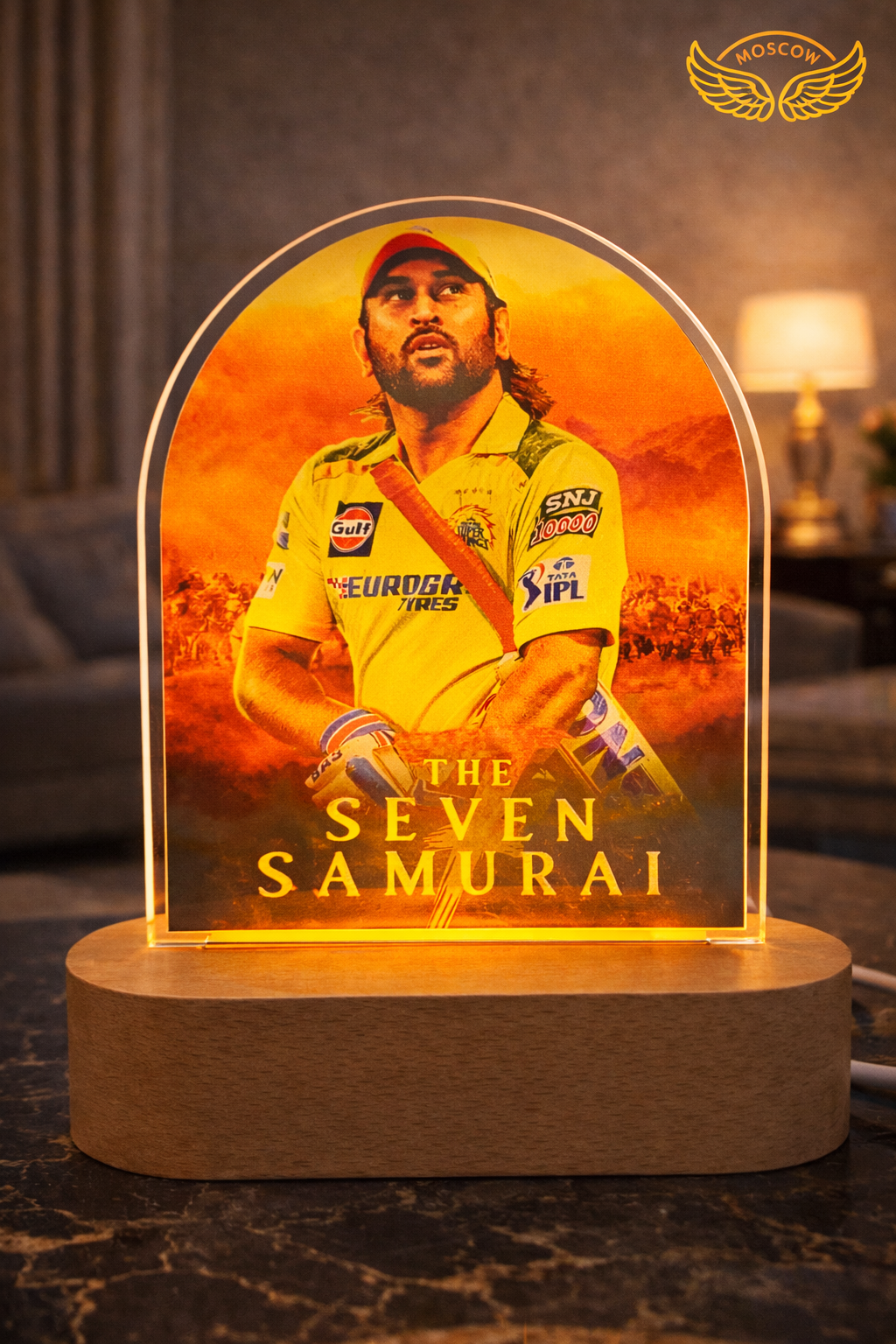 MS Dhoni Acrylic LED Lamp 8 Inch | Seven Samurai Design