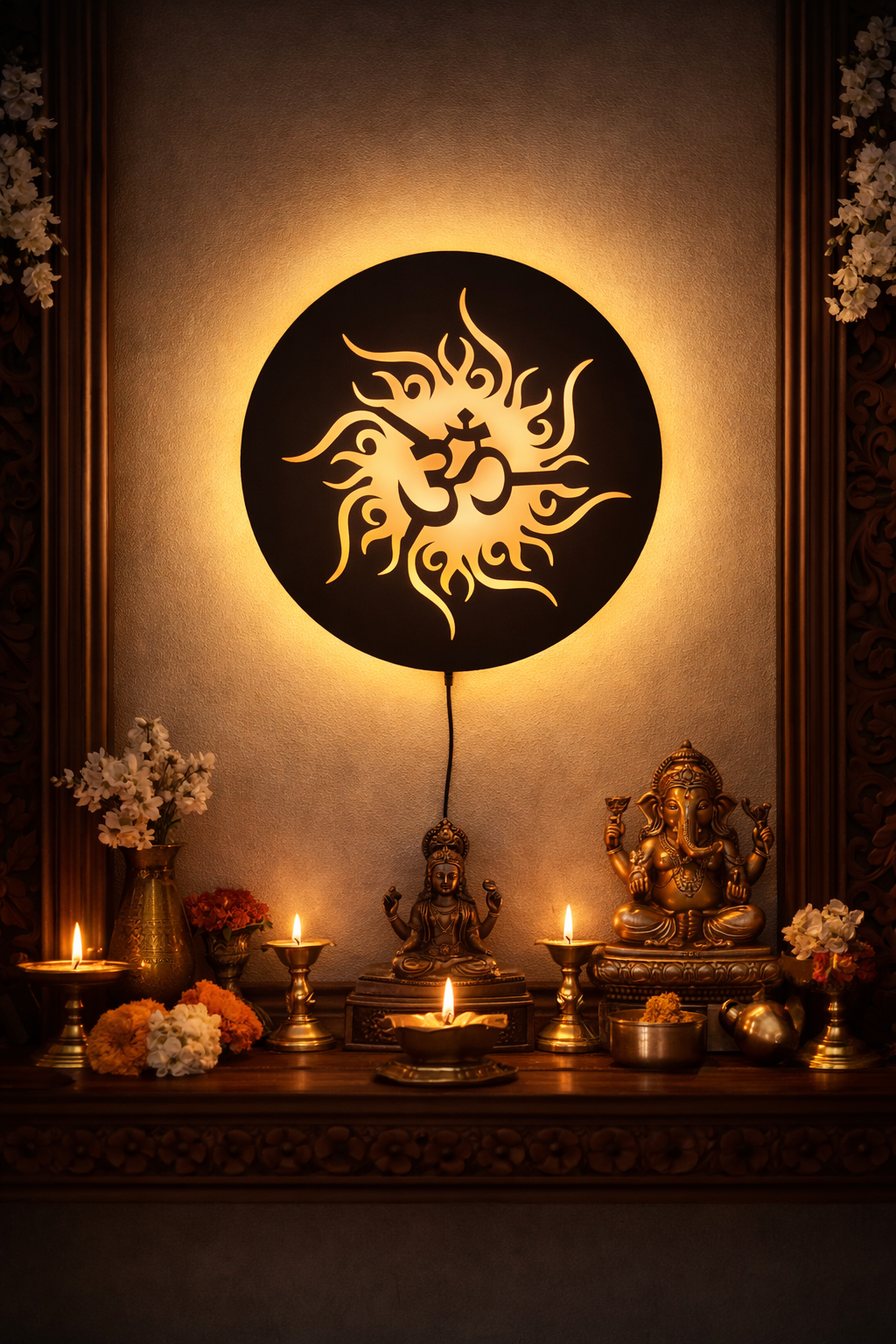 Om Sun LED Wall Art | MDF Wooden Backlit Wall Decor