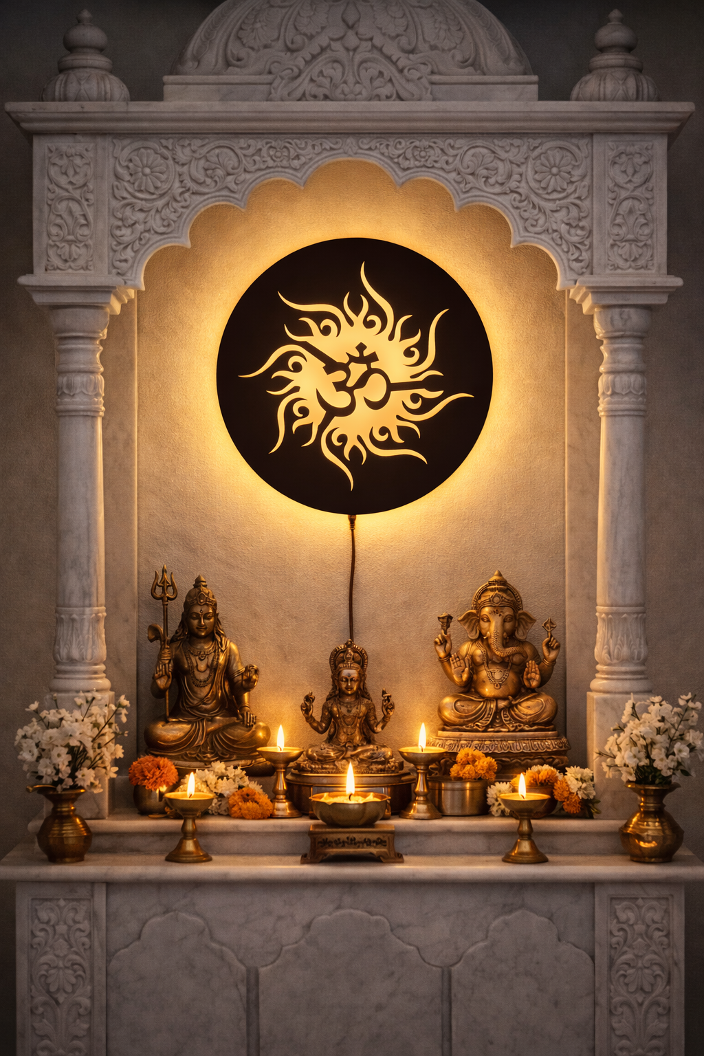 Om Sun LED Wall Art | MDF Wooden Backlit Wall Decor