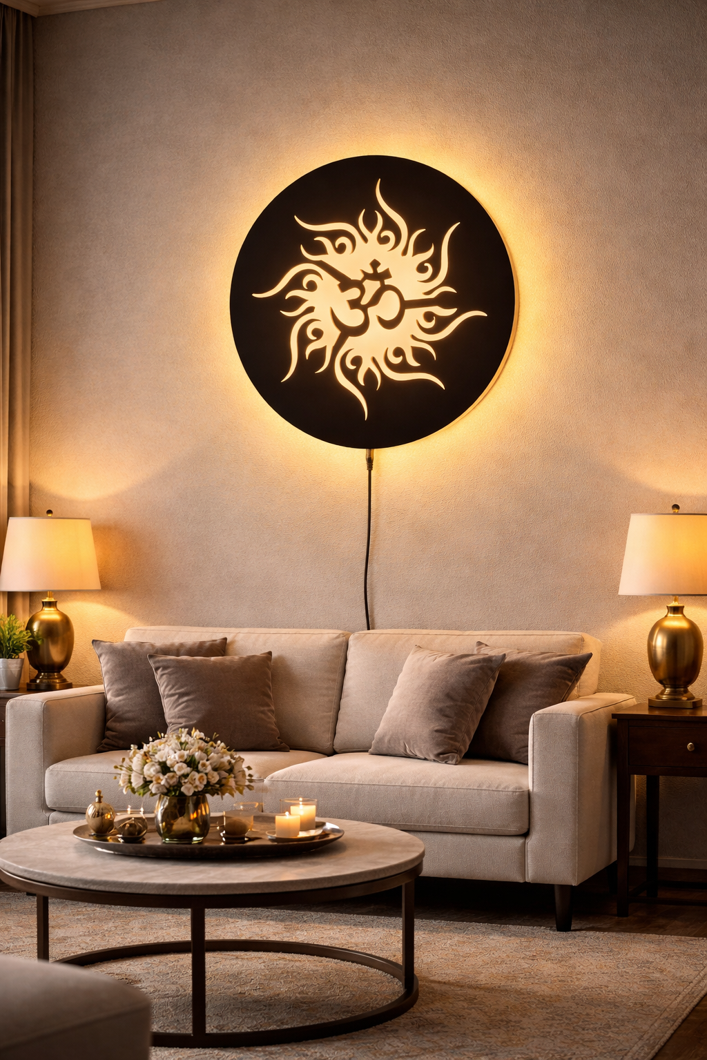 Om Sun LED Wall Art | MDF Wooden Backlit Wall Decor