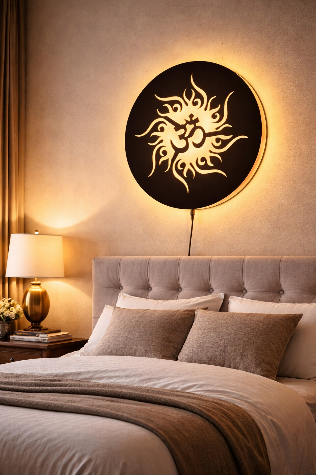 Om Sun LED Wall Art | MDF Wooden Backlit Wall Decor