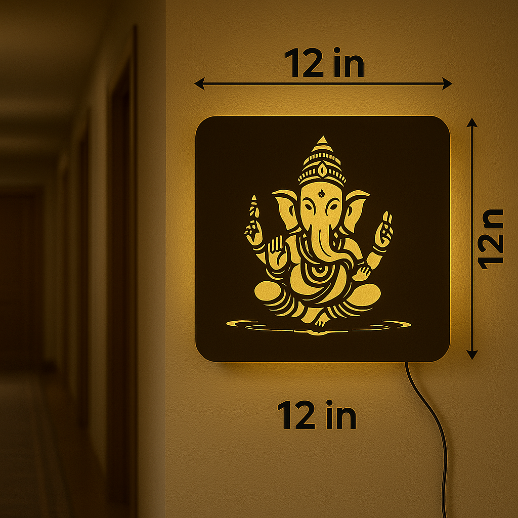 Lord Ganesha LED Wall Art | MDF Wooden Acrylic Backlit Wall Decor