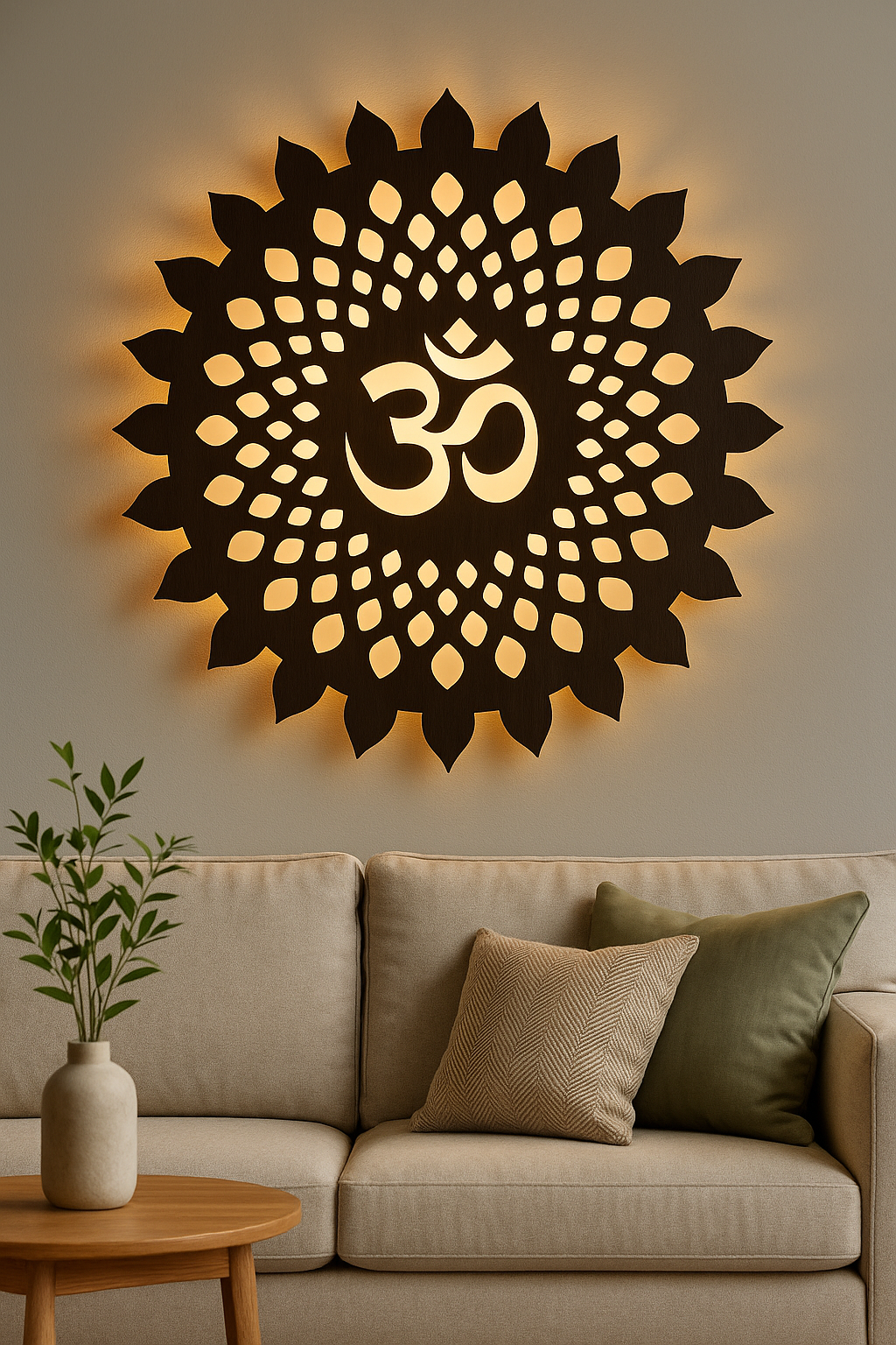 Om Mandala LED Wall Light – Acrylic Wooden Warm Glow Wall Decor