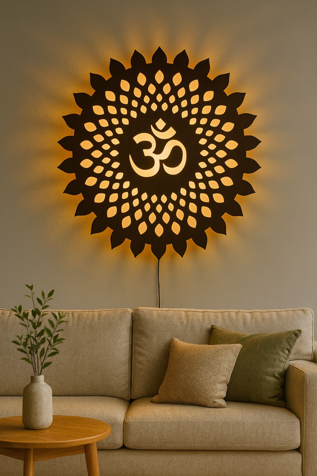 Om Mandala LED Wall Light – Acrylic Wooden Warm Glow Wall Decor
