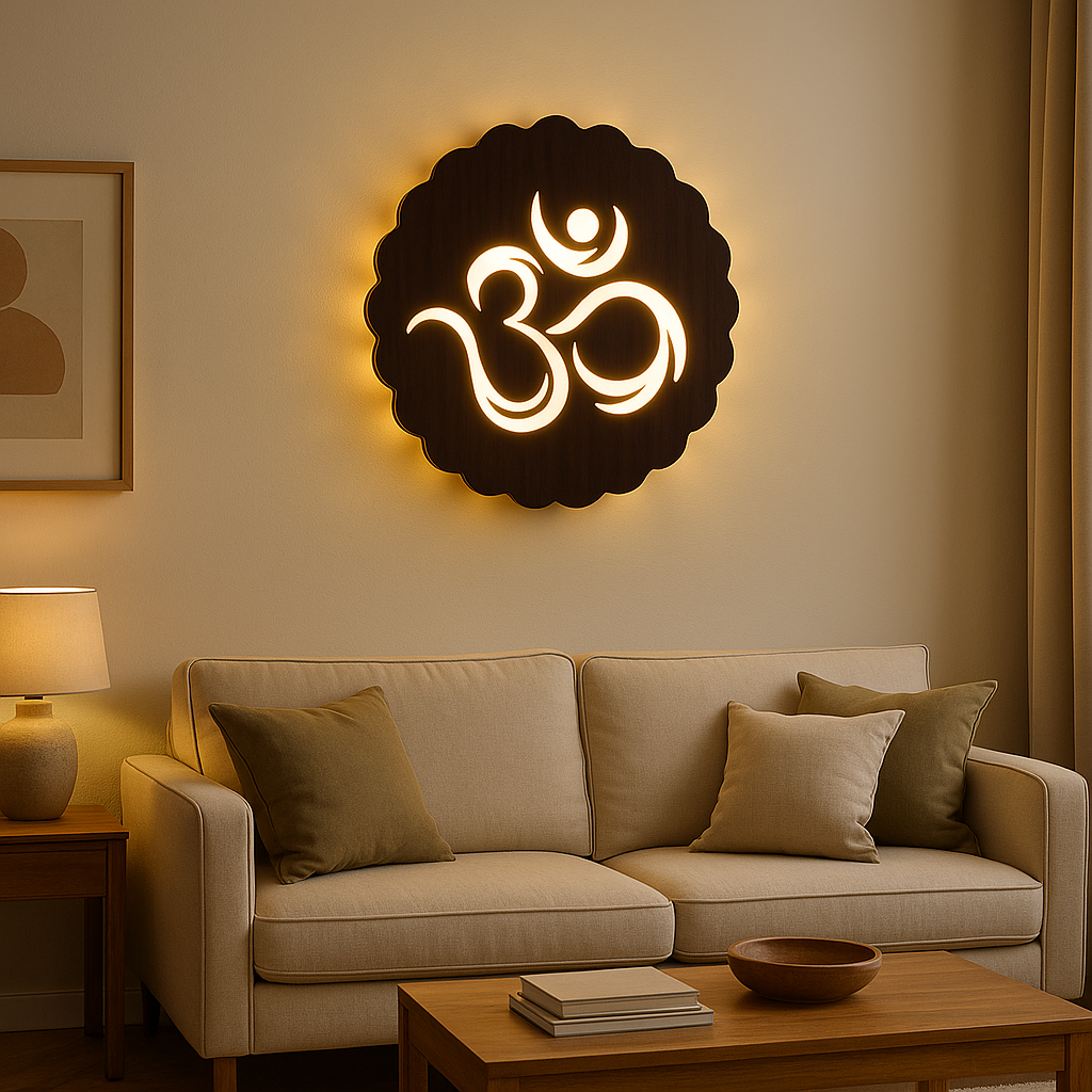Om LED Wall Art Light | Acrylic MDF Wooden Backlit Wall Decor