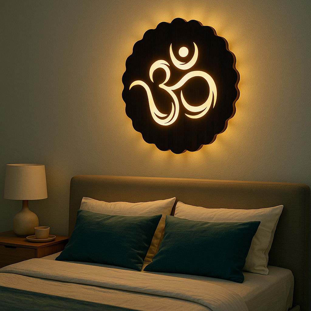 Om LED Wall Art Light | Acrylic MDF Wooden Backlit Wall Decor