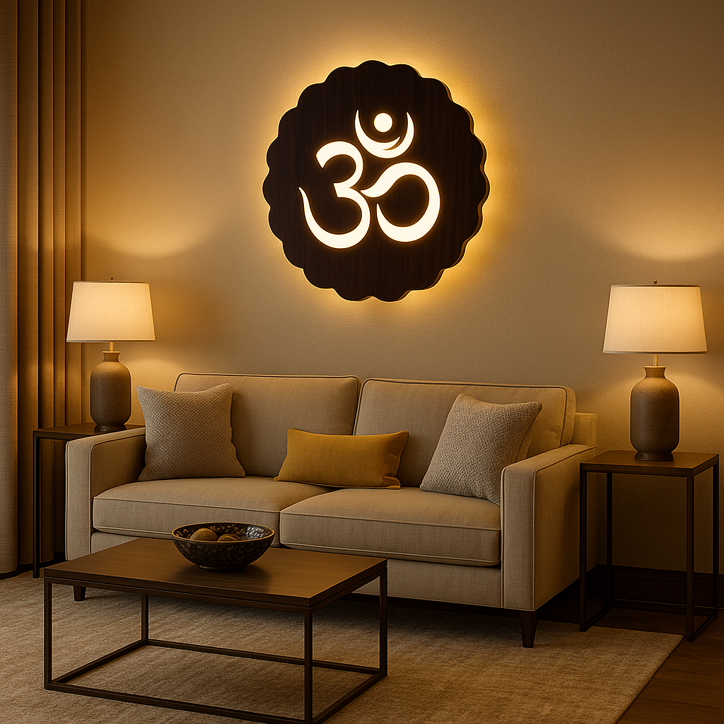Om LED Wall Art Light | Acrylic MDF Wooden Backlit Wall Decor