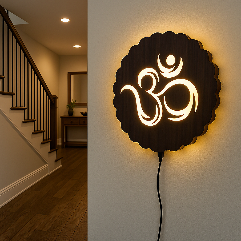 Om LED Wall Art Light | Acrylic MDF Wooden Backlit Wall Decor
