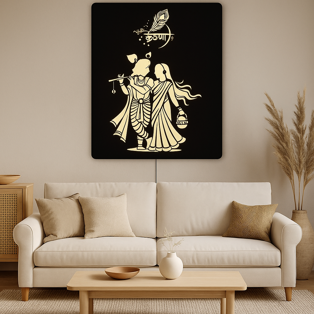 Radha Krishna LED Wall Art 12x18 Inch | MDF Wooden Backlit Wall Decor