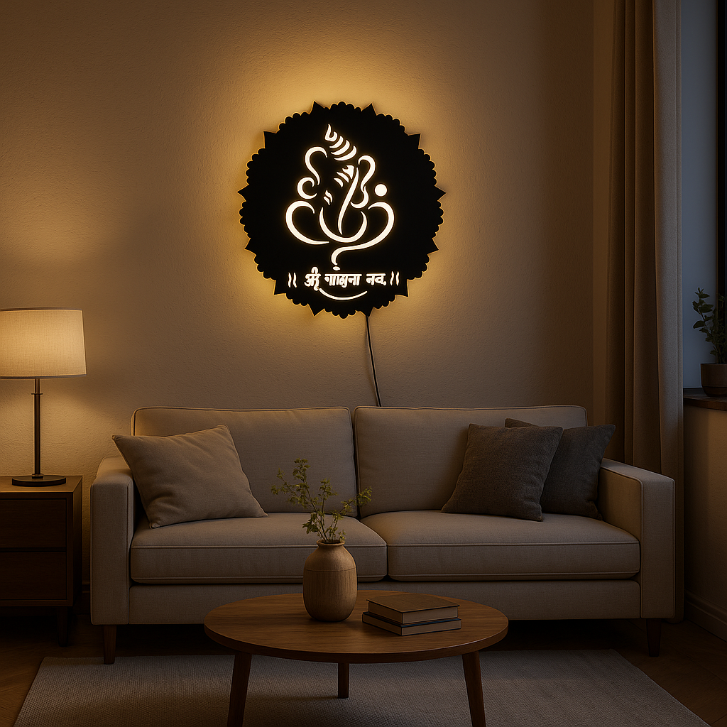 Shree Ganesh Wooden Acrylic LED Wall Light