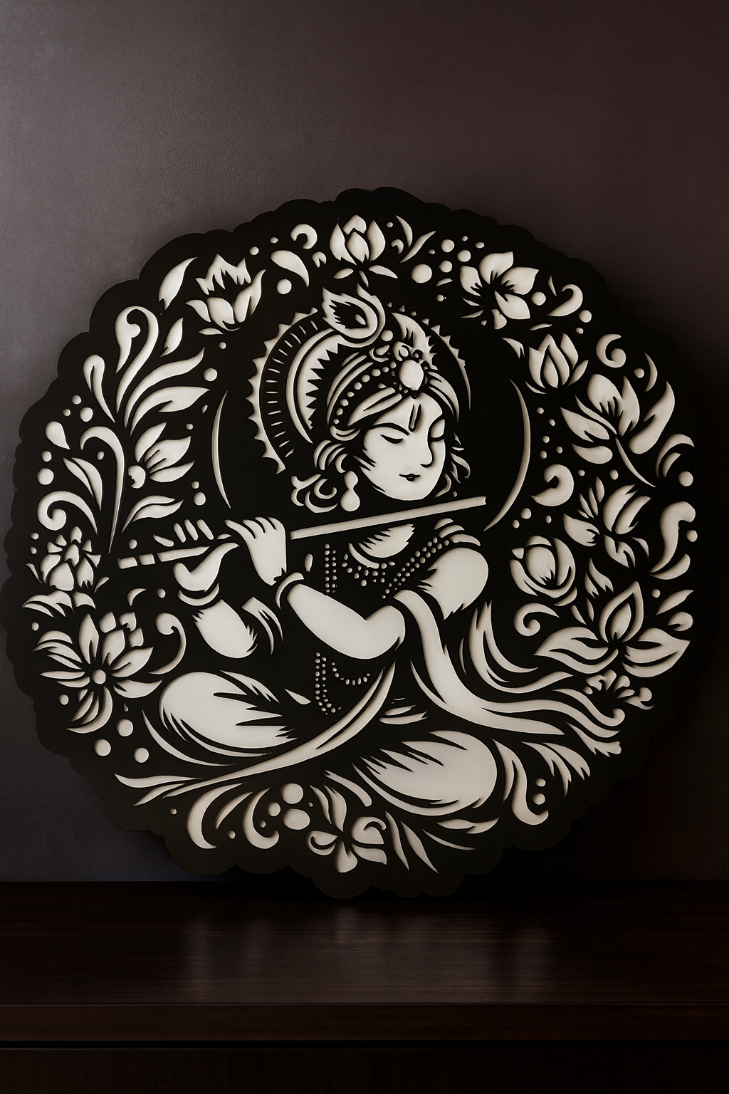 Lord Krishna LED Wall Art 18x18 Inch | MDF Wooden Acrylic Wall Decor with Warm LED Light