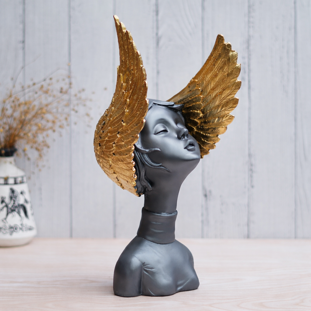 Grey Golden Resin Fairy Lady Statue