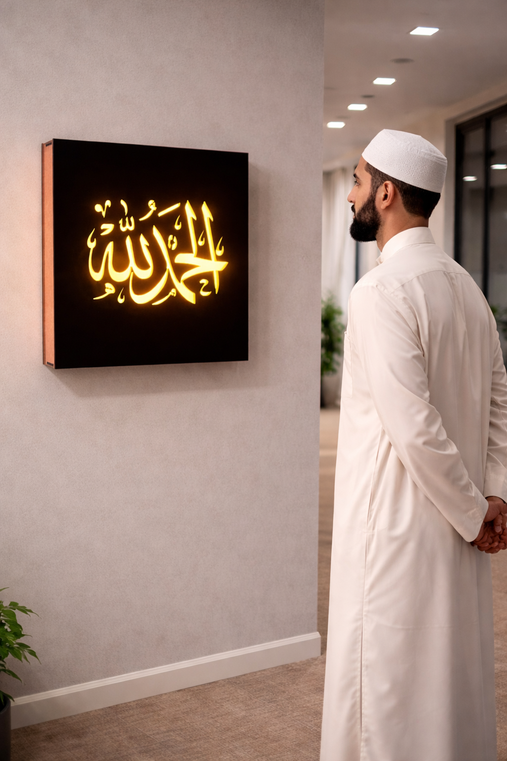Kalma LED Wall Art 12x12 Inch | Islamic Calligraphy Wall Decor with Warm LED Light