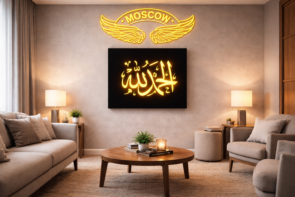 Kalma LED Wall Art 12x12 Inch | Islamic Calligraphy Wall Decor with Warm LED Light