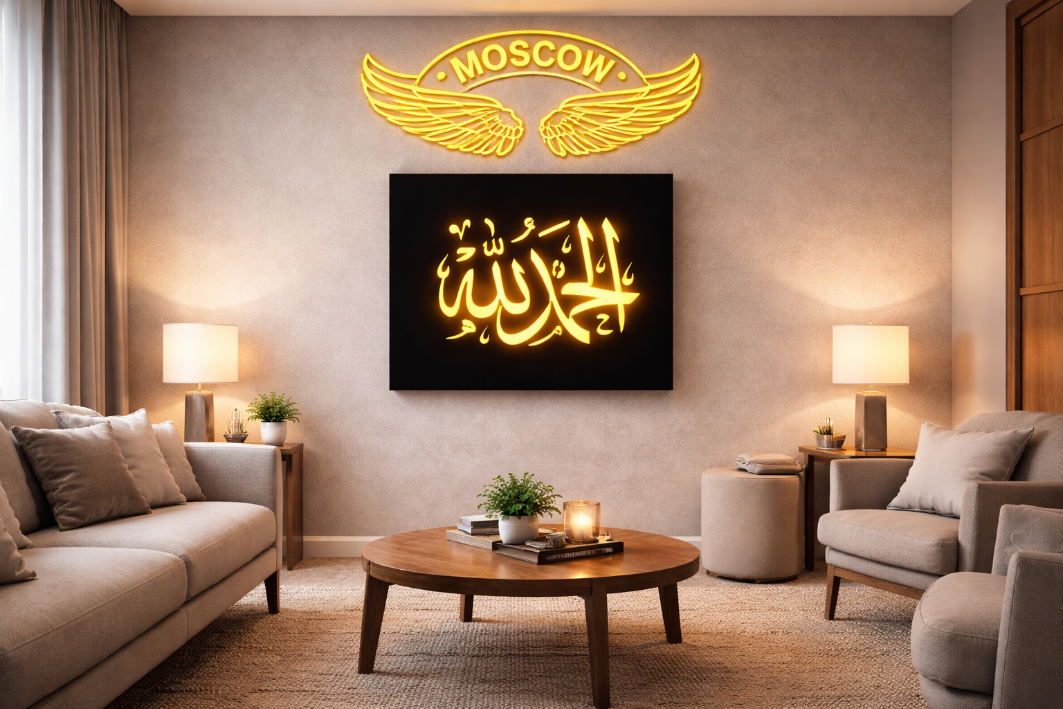 Kalma LED Wall Art 12x12 Inch | Islamic Calligraphy Wall Decor with Warm LED Light