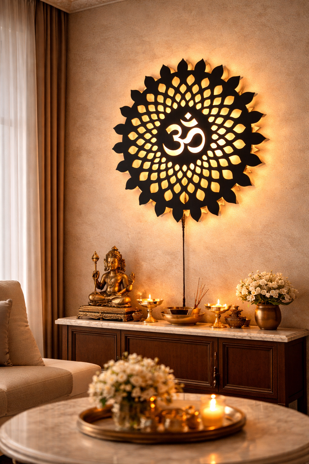 Om Mandala LED Wall Light – Acrylic Wooden Warm Glow Wall Decor