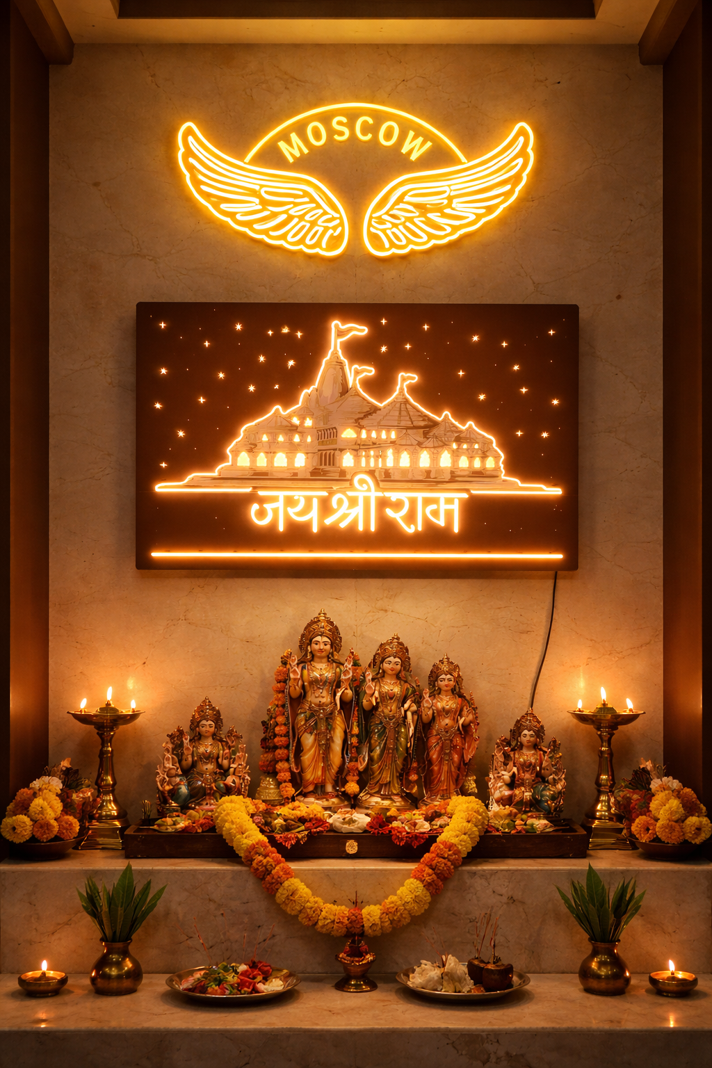 Ram Mandir LED Wall Light with Gold Foil Finish