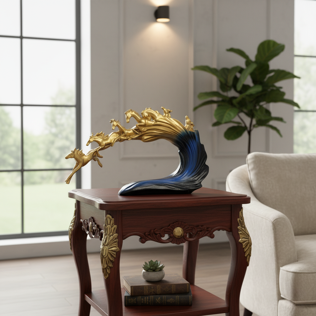 7 Running Horse Statue – Polyresin Luxury Decor | Vastu Feng Shui Positive Energy Sculpture